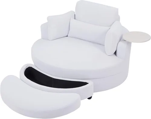 Miniatura 13 de Yoglad Silla redonda giratoria de gran tamaño, sillas de 360 grados con bandeja otomana para reposabrazos ideal para sala de estar, dormitorio