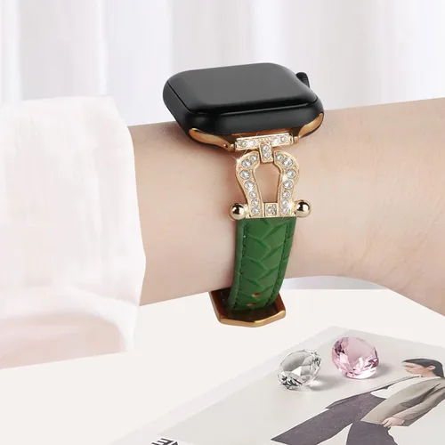 Miniatura 3 de Correas de cuero compatibles con Apple Watch Band de 38/40/41/42/44/45/46/1.929 in, el diamante brillante está montado en la hebilla de metal