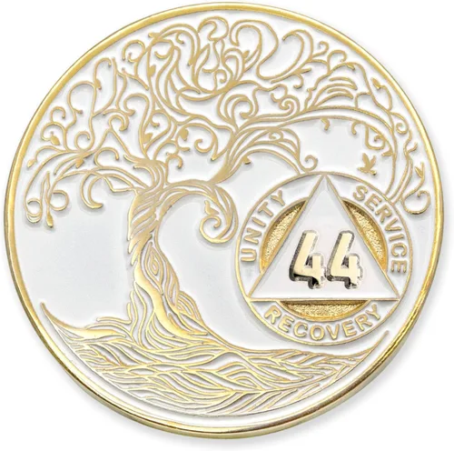 Miniatura 40 de 20 Year Sobriety Mint Twisted Tree of Life - Medallón de recuperación AA chapado en oro, fichas y fichas, color negro