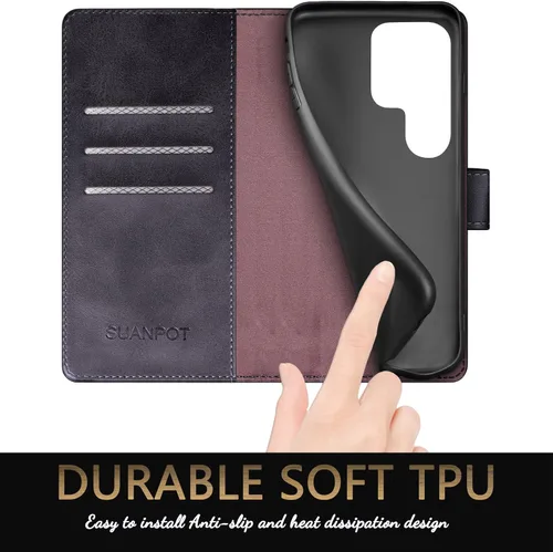 Miniatura 7 de SUANPOT Funda de piel tipo cartera para Samsung Galaxy S22 Ultra con bloqueo RFID, tarjetero para tarjetas de crédito, funda de teléfono con tapa