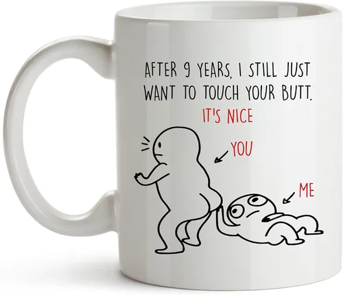 Miniatura 7 de YouNique Designs Taza de café del 9º aniversario, 11 onzas, divertida taza de noveno aniversario de boda para él y ella (mango negro)