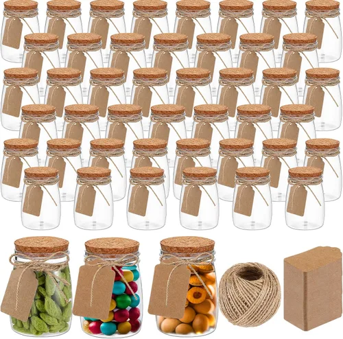 Miniatura 9 de Nitial Paquete de 50 tarros de plástico de 5 onzas con tapas, recipientes de yogur a granel con tapas, tarros de regalo con cordel de bricolaje