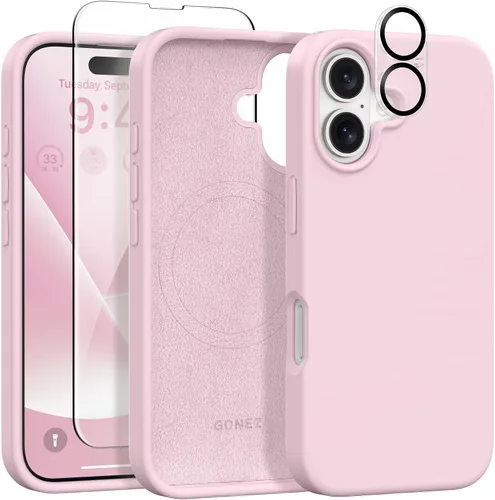 Miniatura 94 de GONEZ Funda de silicona para iPhone 14 Pro Max, compatible con MagSafe, con protector de pantalla + protector de lente de cámara, silicona líquida a