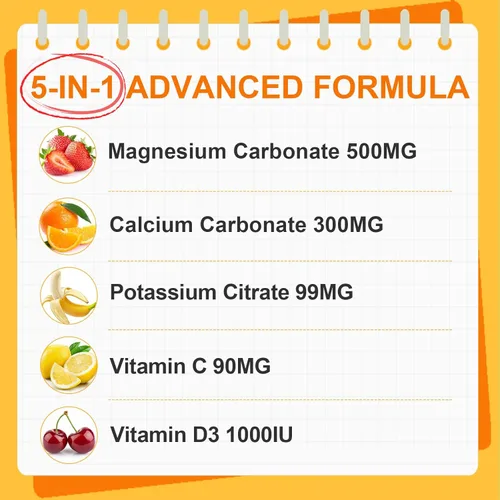 Miniatura 4 de Paquete de 2 gomitas de carbonato de magnesio de 500 mg, suplemento de magnesio de alta absorción para mujeres y hombres, con calcio, potasio