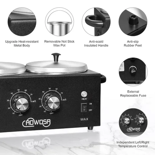 Miniatura 9 de Kit profesional de depilación, máquina calentadora de cera con olla doble, gran capacidad para sala de spa y uso doméstico, ollas antiadherentes