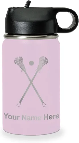 Miniatura 22 de LaserGram Botella de agua personalizada, palitos de lacrosse, acero inoxidable de doble pared aislada al vacío con popote superior, regalo grabado