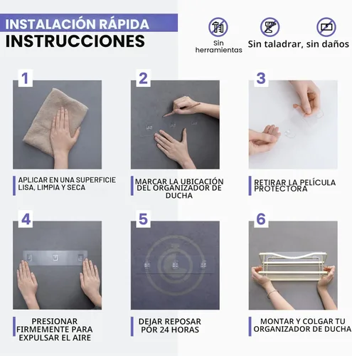 Miniatura 5 de KINCMAX Organizador de ducha – Estante de ducha de pared autoadhesivo – Soporte de champú de baño de acero inoxidable y estante de almacenamiento