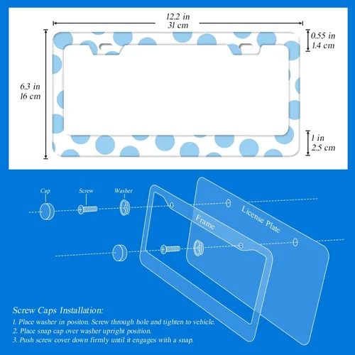 Miniatura 2 de 2 marcos de matrícula impresos para hombres o mujeres (D_BlueDot1_WhiteBg)