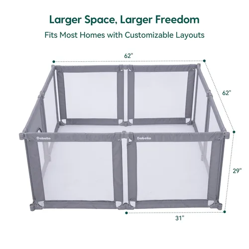 Miniatura 5 de Babelio Corralito plegable para bebés y niños pequeños, forma y área ajustables, corralito con puerta con cremallera, valla portátil para bebés