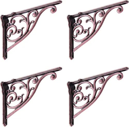 Miniatura 48 de Soportes de estante de 4 pulgadas, paquete de 4 soportes de pared de latón antiguo de alta resistencia, estantes decorativos de cocina victoriana