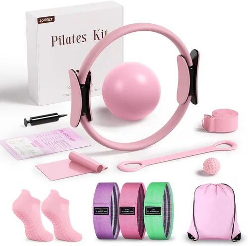 Miniatura 11 de Kit de Pilates para mujeres para entrenamiento en casa, equipo de Pilates juego de anillo y pelota con 3 bandas de resistencia de tela, pelota