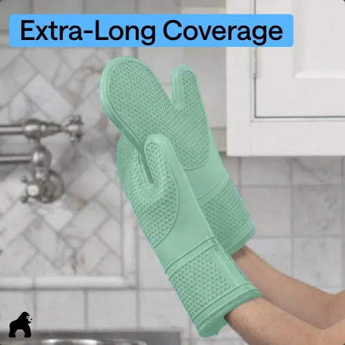 Miniatura 8 de GORILLA GRIP - Juego de guantes de horno de silicona suave sin BPA, guantes de cocina resistentes al calor e impermeables, forro de algodón grueso