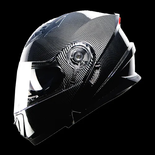 Miniatura 4 de 1Storm Nuevo Casco Modular de Motocicleta con Visera Dual Cara Completa y Luz Trasera LED Recargable: Modular901 Fibra de Carbon Negro