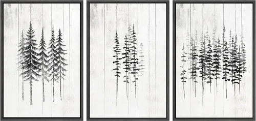 Miniatura 79 de SIGNWIN Lienzo enmarcado para pared, juego de arte de collage de hojas transparentes en blanco y negro, ilustraciones de naturaleza silvestre, arte