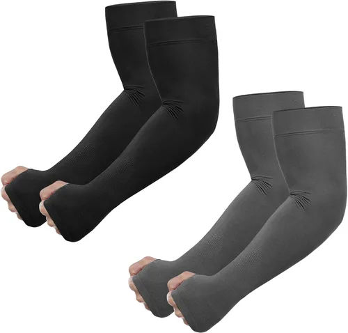 Miniatura 10 de Newbyinn Mangas de protección solar UV con orificio para el pulgar para hombres, mujeres y jóvenes, manga refrescante para cubrir tatuajes, 2 Pares