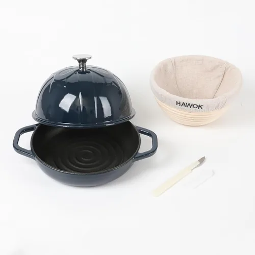 Miniatura 9 de HAWOK Cloche de pan de hierro fundido, diámetro.7.8 pulgadas/20cm, 0.95 cuartos de galón, molde para hornear masa madre pre-sazonado negro