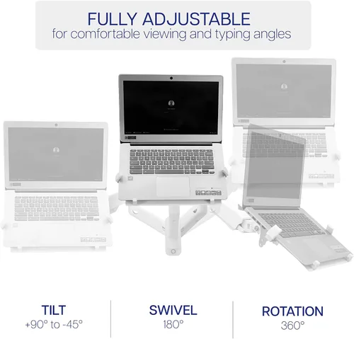 Miniatura 6 de VIVO Soporte de pared para portátil de brazo extendido neumático ajustable en altura, bandeja articulada de movimiento completo, se adapta a Blanco