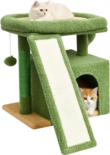 Miniatura 12 de Árbol pequeño para gatos de interior, torre para gatos con poste para arañar, percha y acogedor condominio para gatitos y mascotas adultas (beige)