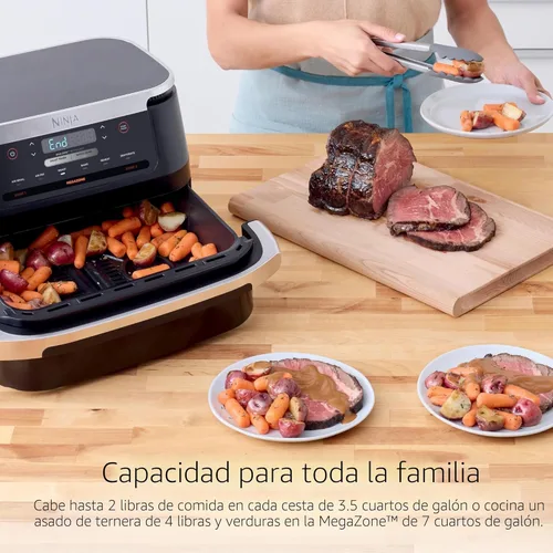 Miniatura 6 de Ninja Foodi Air Fryer 6 en 1 con megaZone de 7 cuartos y divisor de cesta para proteínas grandes y comidas completas Cocina 2 alimentos a la vez