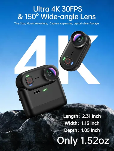 Miniatura 3 de Mini cámaras de acción corporal 4K, cámara corporal POV, cámara deportiva de 64 GB con grabación de audio y video, portátil WiFi magnética