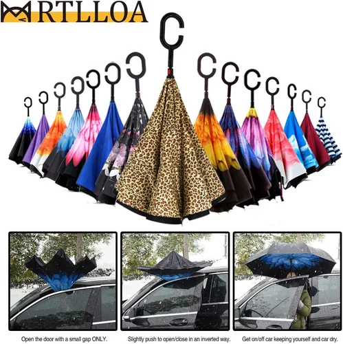 Miniatura 201 de MRTLLOA - Paraguas invertido de gran tamaño de 40/49/56 pulgadas - Sombrilla doble capa resistente al viento, con mango en forma de C y tamaño golf