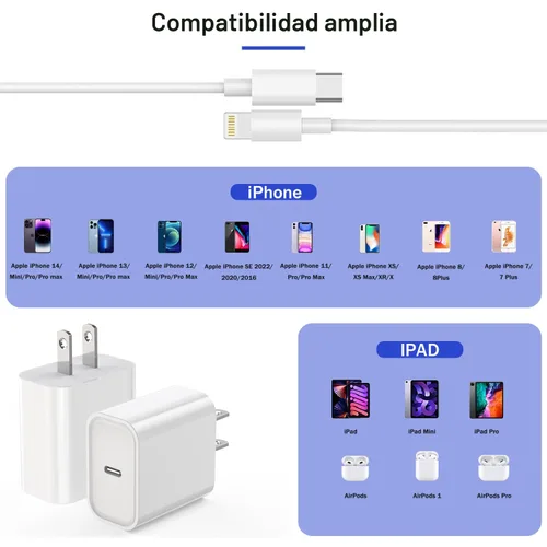 Miniatura 6 de 【Certificado Apple MFi】Cargador Rápido iPhone, Cable de Carga Rápida i Phone Paquete de 3 Cargador iPhone Bloque de Enchufe de Carga Rápida Cable