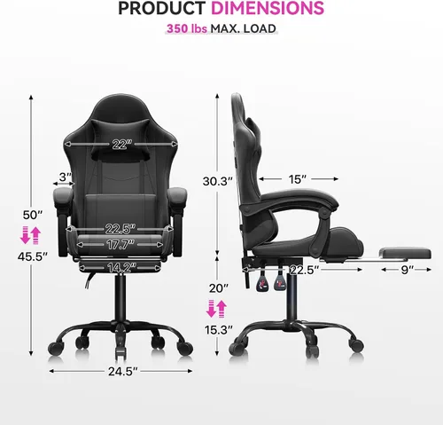 Miniatura 3 de Silla para videojuegos, sillas ergonómicas de computadora con brazos, soporte lumbar, reposapiés, reposacabezas giratoria de 360°, respaldo y altura