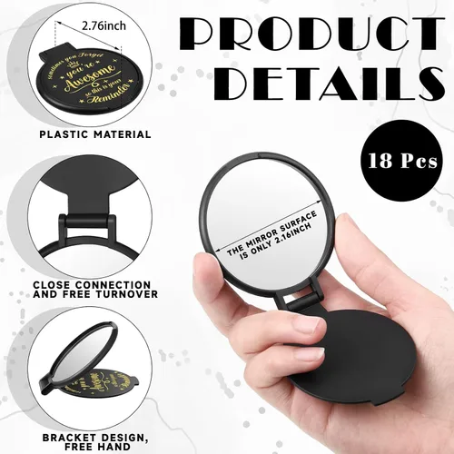 Miniatura 2 de 18 piezas de espejo compacto inspirador de 2.76 pulgadas a granel para mujeres, pequeños regalos de graduación, día de la madre, fiesta, bolso, Negro
