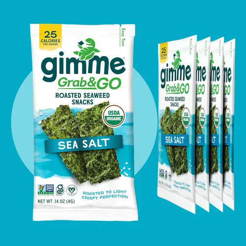 Miniatura 10 de Gimme Seaweed Grab & Go - Bocadillos de Algas Marinas Tostadas Orgánicas Premium, Sal Marina, 5 Unidades Sin Bandeja, Keto, Vegano, Sin Gluten, Gran
