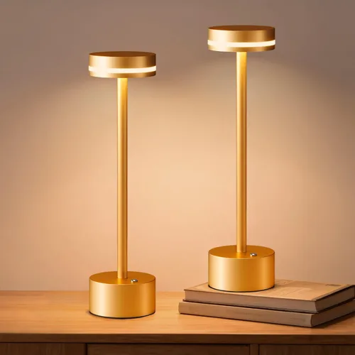 Miniatura 7 de Lámpara de mesa inalámbrica recargable dorada moderna, lámpara táctil de aluminio y batería operada de 4000mAh, lámparas de mesa LED de 3000K
