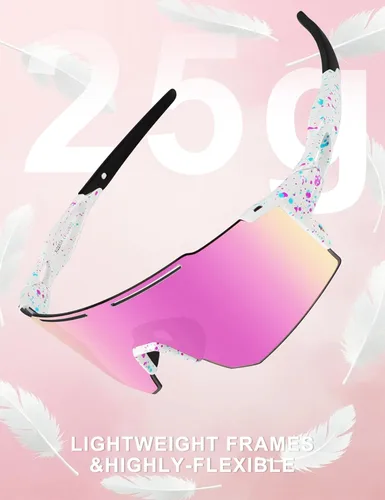 Miniatura 5 de OULAIQI Gafas de sol de ciclismo, polarizadas, para hombres y mujeres, con 1 lente o 3 lentes intercambiables, gafas de béisbol Rosa