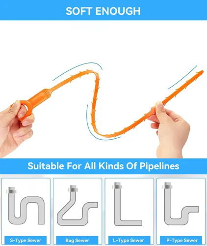 Miniatura 3 de Paquete de 6 quitaobstrucciones de drenaje, serpiente de drenaje flexible para una limpieza eficaz del cabello y los desechos en el fregadero