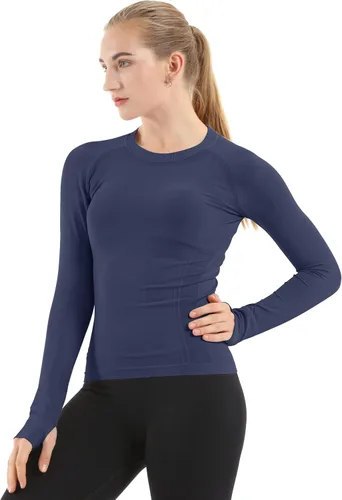 MathCat - Camisetas de entrenamiento sin costuras para mujer, camisetas de yoga de manga larga, camiseta deportiva para correr, camiseta atlética