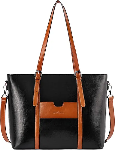 Miniatura 12 de BOSTANTEN Bolso de mano de cuero para mujer para laptop, bolsa al hombro de oficina, maletín vintage de 15.6 pulgadas, bolso de trabajo