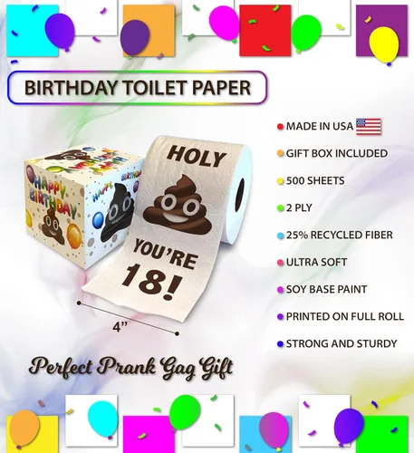 Miniatura 3 de Printed TP Regalo de papel higiénico con texto en inglés "You're 18 Birthday", divertido regalo de cumpleaños, broma de papel higiénico, novedad