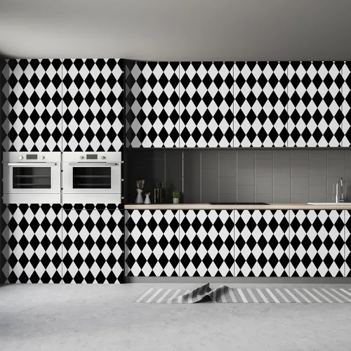 Miniatura 7 de Amiya Papel Pintado Negro y Blanco con Diamantes para Despegar y Pegar Papel de Vinilo Geométrico en Rombo para Cuarto de Lavado Cocina Baño Papel
