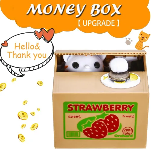 Miniatura 3 de HmiL-U Caja de Dinero de Gato que Roba Dinero, Hucha para Niños, Caja de Monedas para Ahorrar Dinero, Robo Automático de Dinero con Habla en Inglés