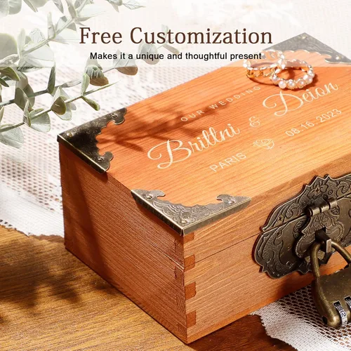 Miniatura 5 de Caja de recuerdos de boda personalizada con cerradura, caja de memoria decorativa de madera, caja de almacenamiento de fotos, aniversario