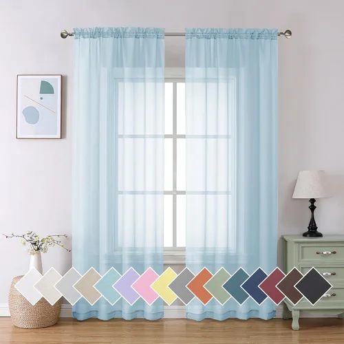 Miniatura 235 de Aiyufeng 2 paneles de cenefa transparente negra de 14 pulgadas de largo, cortinas cortas negras transparentes para dormitorio, cortinas de cocina