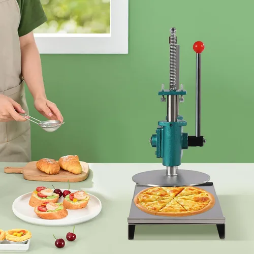 Miniatura 9 de Máquina de prensa de masa de pizza, máquina de prensa comercial de pastelería de pizza con dos platos, prensa de pizza de acero inoxidable con disco