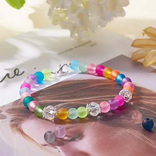 Miniatura 7 de PH PandaHall 1560 cuentas de vidrio esmerilado de 24 colores para hacer joyas, cuentas heladas de color caramelo de 0.236 pulgadas (0.236 in)