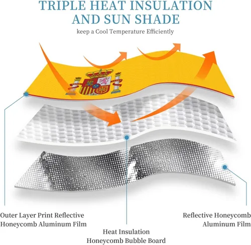 Miniatura 5 de Parasol plegable para parabrisas de coche con bandera de España, bloquea el calor y los rayos UV