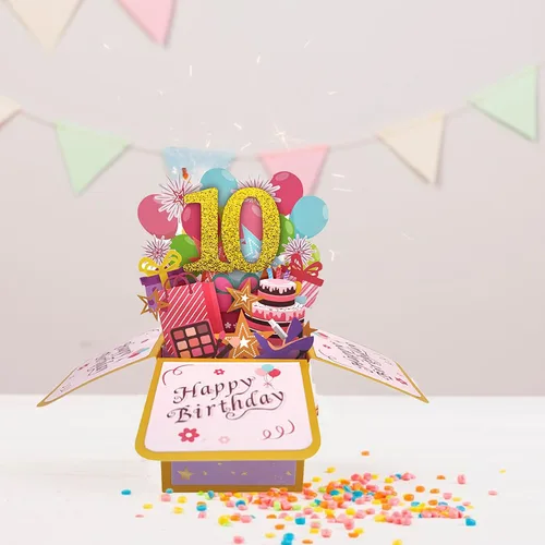 Miniatura 6 de Asmallgf Tarjeta Emergente Feliz 10 Cumpleaños para Hija Sobrina, Mejor Regalo de Cumpleaños para Niña Niño de 10 Años, Dulces Decoraciones