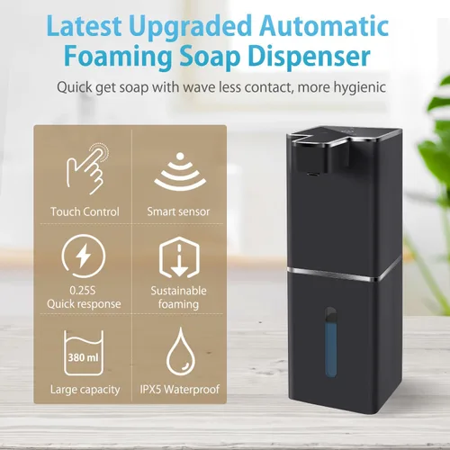 Miniatura 2 de Dispensador Automático de Jabón Espumoso Sin Contacto 380ml/12.8oz Dispensador de Jabón de Manos Recargable Montado en Pared Bomba de Jabón Espumoso