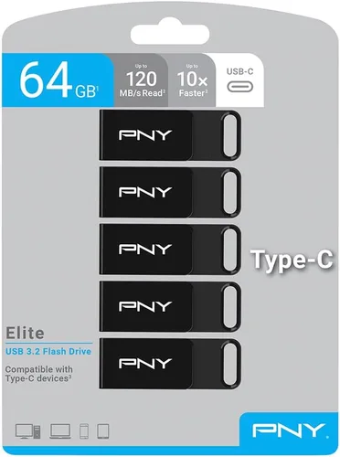 Miniatura 10 de PNY Elite Type-C Unidad Flash USB 3.2 de 64GB – Lectura de hasta 120MB/s, escritura hasta 10 veces más rápida que USB 2.0, diseño confiable