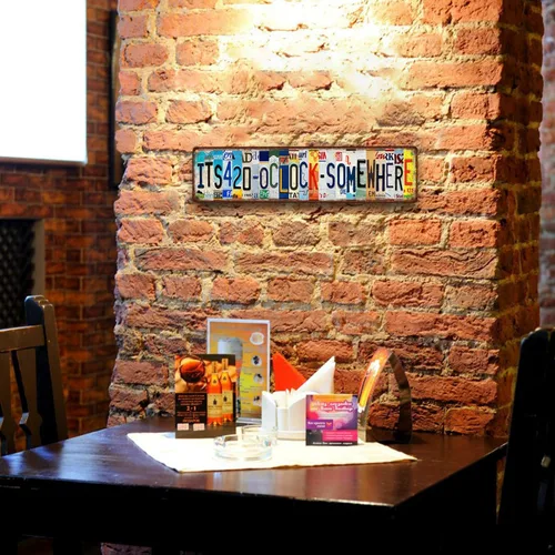 Miniatura 3 de Letrero de metal con texto en inglés «It's 420 Somewhere» para decoración de pared única para el hogar, bar, comedor, pub, 16 x 4 pulgadas Street