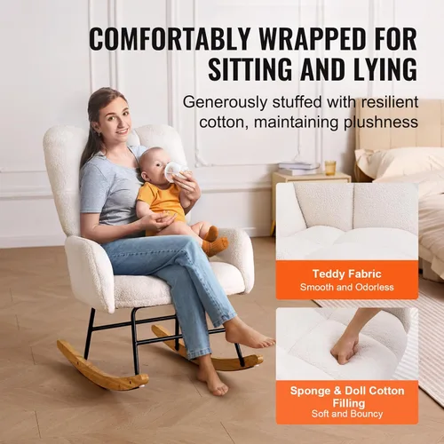 Miniatura 4 de VEVOR Mecedora para guardería, mecedora deslizante con asiento suave y respaldo alto, capacidad de peso de 250 libras, tela de peluche, silla