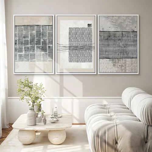 Miniatura 363 de SIGNWIN Lienzo enmarcado para pared, arte con pinceladas de flujo neutro en tonos beige abstractos, ilustraciones, arte moderno, decorativo
