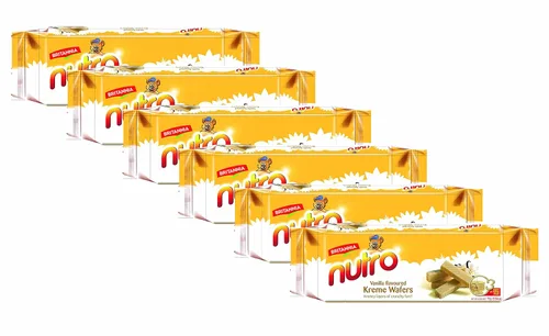 BRITANNIA Nutro Wafers Vanilla 2.65oz (75g) – Snacks saludables para desayuno y té – Obleas de crema con sabor a vainilla (paquete de 6)