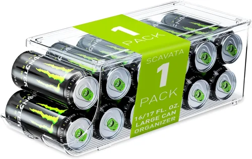Miniatura 8 de SCAVATA Paquete de 2 organizadores de latas altas y delgadas para refrigerador, latas de refrescos grandes apilables de 16 onzas y 17 onzas